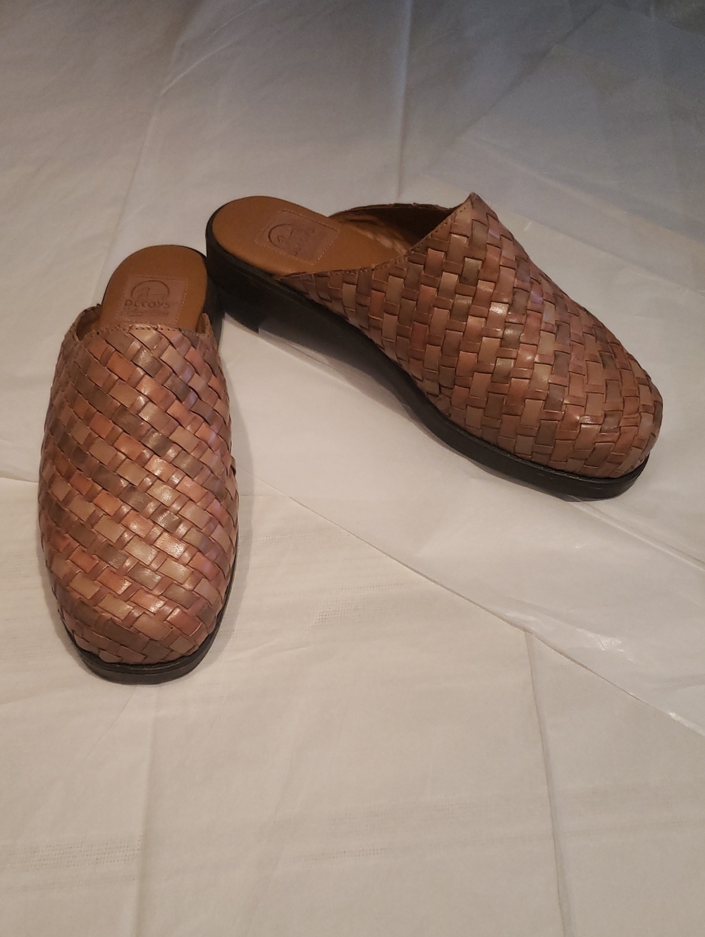New Mules Woven Leather Clogs Slip-On Slides TAN Women's 10.5